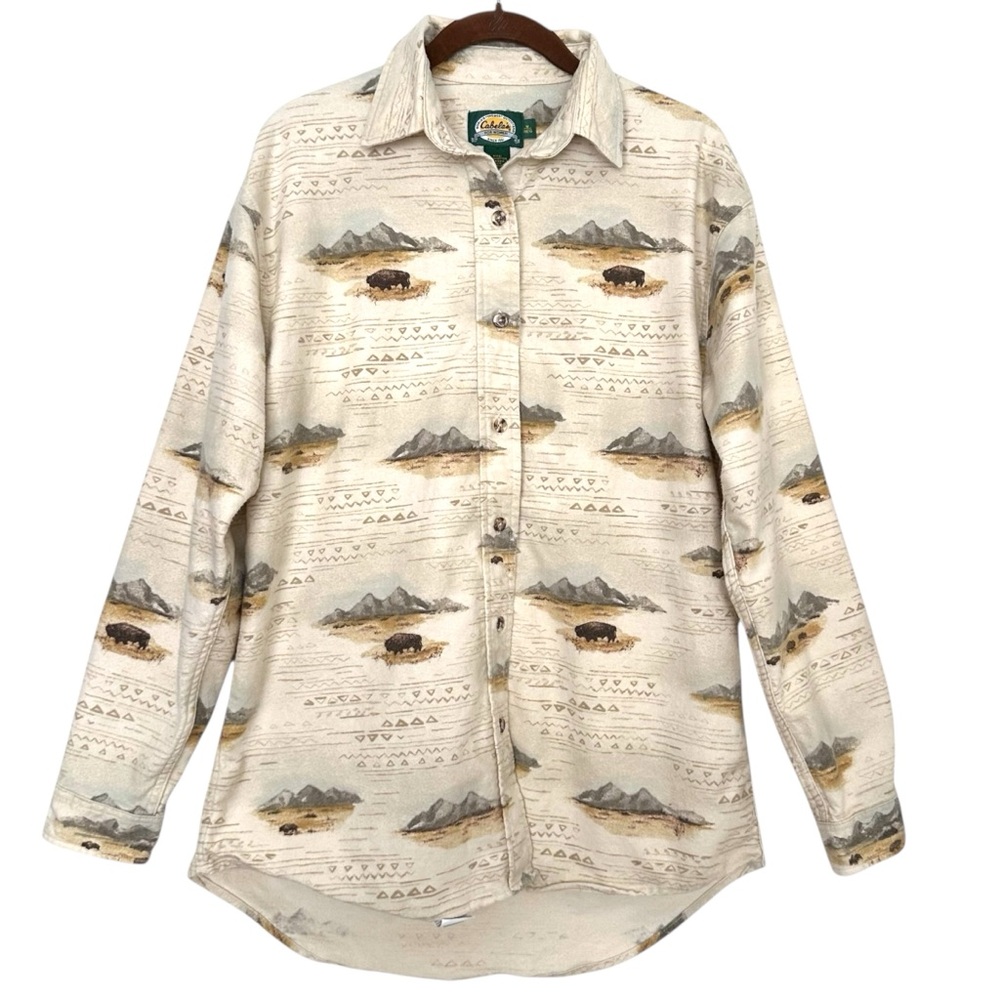 CABELA’S Flannel Shirt Western Scenic Buffalo Print Button Down Women’s M‎